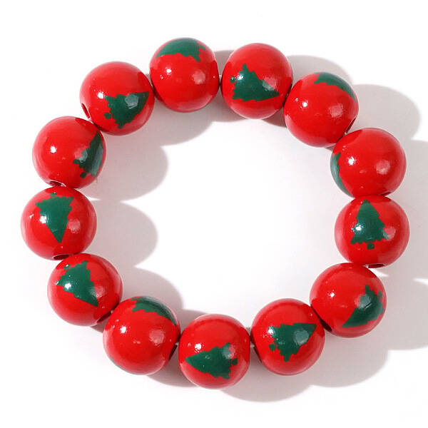 Halloween Creative Wood Printed Stretch Round Beaded Bracelets