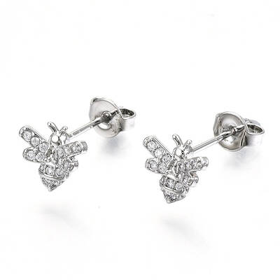 Brass Micro Pave Clear Cubic Zirconia Stud Earrings
