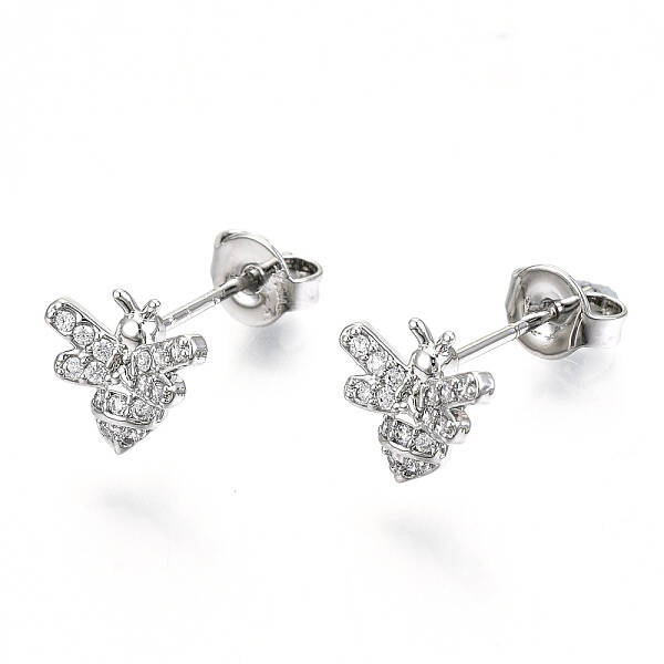 Brass Micro Pave Clear Cubic Zirconia Stud Earrings