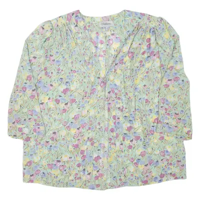 MODIANA Womens Printed Blouse Green V-Neck Long Sleeve Floral UK 20