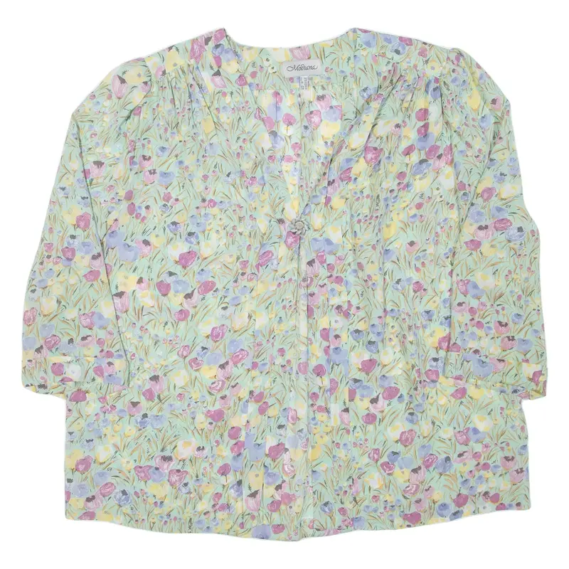 MODIANA Womens Printed Blouse Green V-Neck Long Sleeve Floral UK 20