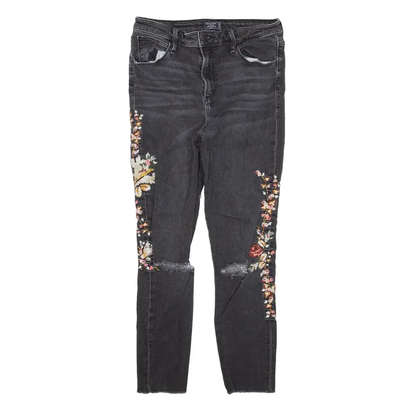 ABERCROMBIE & FITCH Simone Floral Distressed High Rise Jeans Grey Denim Slim Skinny Womens W29 L24