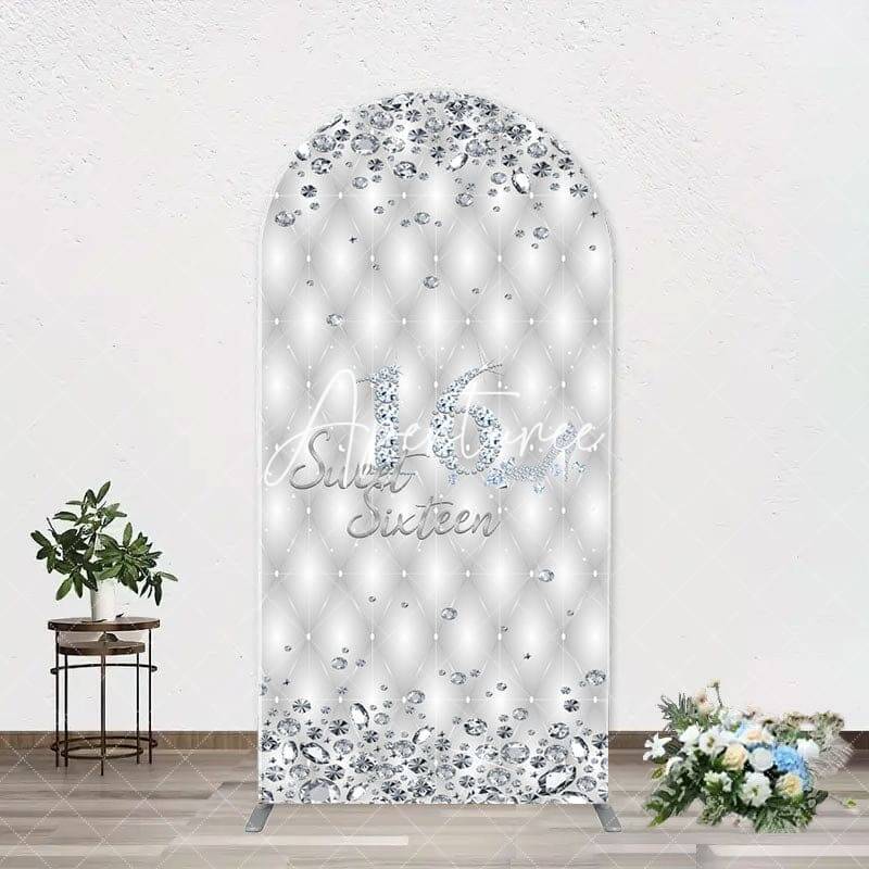 Silver Diamonds Sweet 16 Arch Backdrop For Birthday