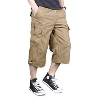 Cotrasen Men's Capri Pants with 7 Pockets Cargo Shorts Twill Elastic Below Knee 3/4 Capri Long Shorts Menswear