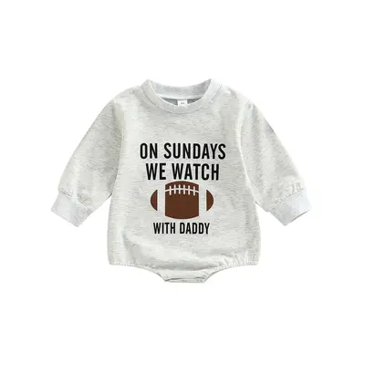 Baby Boy Girl Football Sweatshirt Romper On Sundays We Watch Football with Daddy Onesie Bodysuit Fall Football Outfit