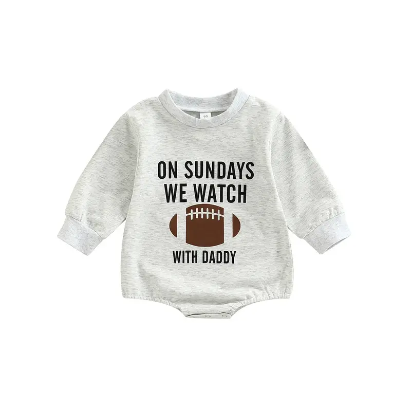 Baby Boy Girl Football Sweatshirt Romper On Sundays We Watch Football with Daddy Onesie Bodysuit Fall Football Outfit