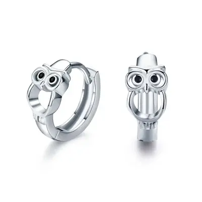 Sterling Silver Owl Hoop Earrings