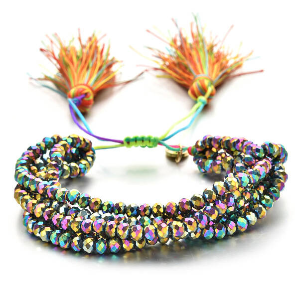 Faceted Glass Braided Bead Bracelets