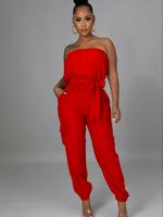 Women's Solid Belted Pocket Tube Jumpsuit, Casual Strapless Jumpsuit for Summer, Women's Jumpsuit for Daily Wear, Womenswear