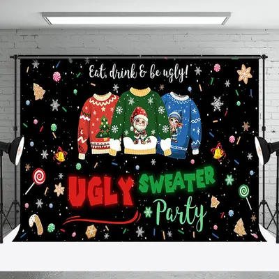 Aperturee Snowy Black Ugly Sweater Christmas Party Backdrop - Aperturee