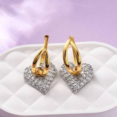 Brass Micro Pave Clear Cubic Zirconia Hoop Earrings