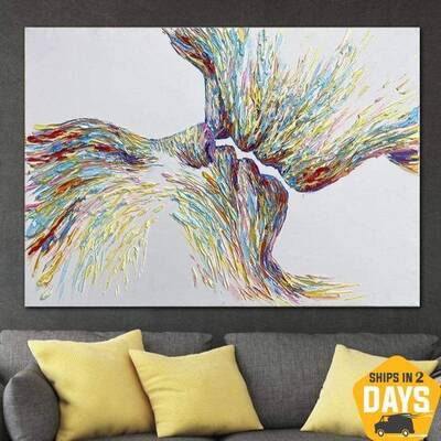 Kissing Couple Unique Abstract Painting Extra Large Sexy Painting On Canvas Modern Wall Art | REUNION 20"x28"