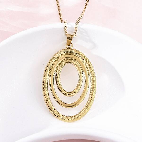 Triple Oval 304 Stainless Steel Pendant Necklaces