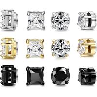 FIBO STEEL 6 Pairs Magnetic Stud Earrings for Men Women Stainless Steel CZ Unisex Magnet Earrings Set Hypoallergenic Non-Pier...