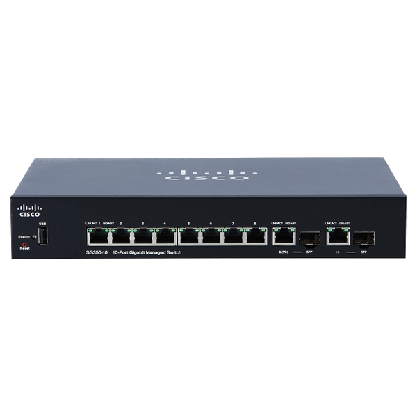 Cisco SG350-10 | Small Business 350 Series 8 x Ports 10/100/1000Base-T + 2 x Ports Copper Combo SFP + 2 x Ports SFP Layer 3 M...