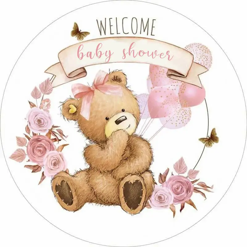 Aperturee Floral Teddy Bear Balloons Baby Shower Backdrop Kit | Round Backdrop Baby Shower | Baby Shower Arch Backdrop | Circ...