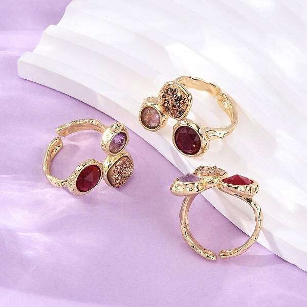 Natural Amethyst/Korean Jade/Agate Germ Cuff Rings