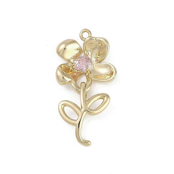 Brass Micro Pave Pink Cubic Zirconia Pendants