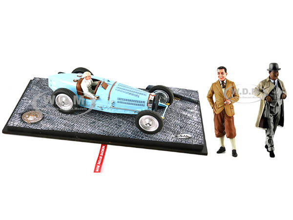 1934 Bugatti T59 Road Version Light Blue with Driver and Etorre Bugatti and Jean Bugatti Figures 1/18 Models by Le Mans Minia...