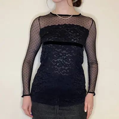 Intimissimi Lace Mesh Top - Small Black Polyester Blend