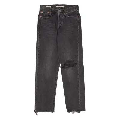 LEVI'S Wedgie BIG E Distressed Womens Jeans Black Regular Straight W23 L26