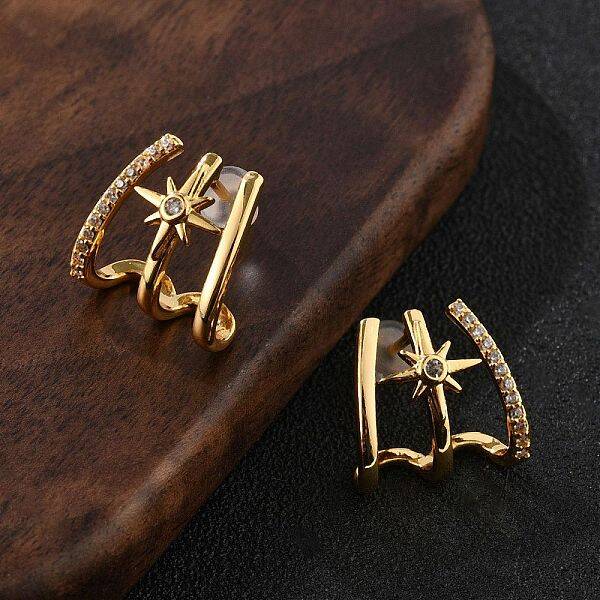 Star Brass Micro Pave Clear Cubic Zirconia Stud Earrings