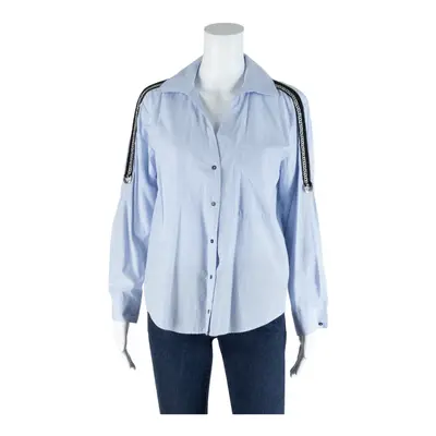 ZARA BASIC Ribbon Detail Blue V-Neck Long Sleeve Blouse Womens S