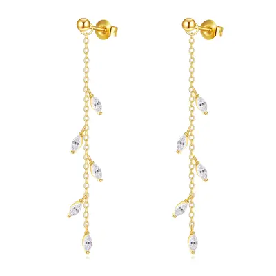 14K Gold Cubic Zirconia Leaves Drop Earrings