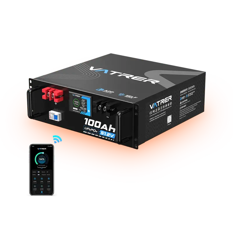 Vatrer 48V(51.2V) 100Ah Heated Lithium Solar Battery, Max 5120W Load Power