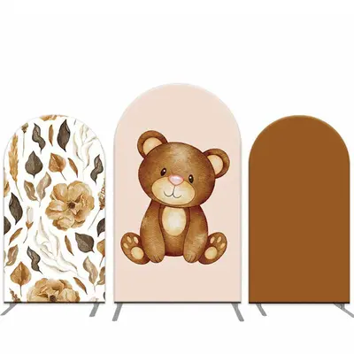 Aperturee Cute Bear Floral Arch Backdrop Cover For Baby Shower | Round Arch Backdrop Cover | Custom Chiara Arched Covers | Ch...
