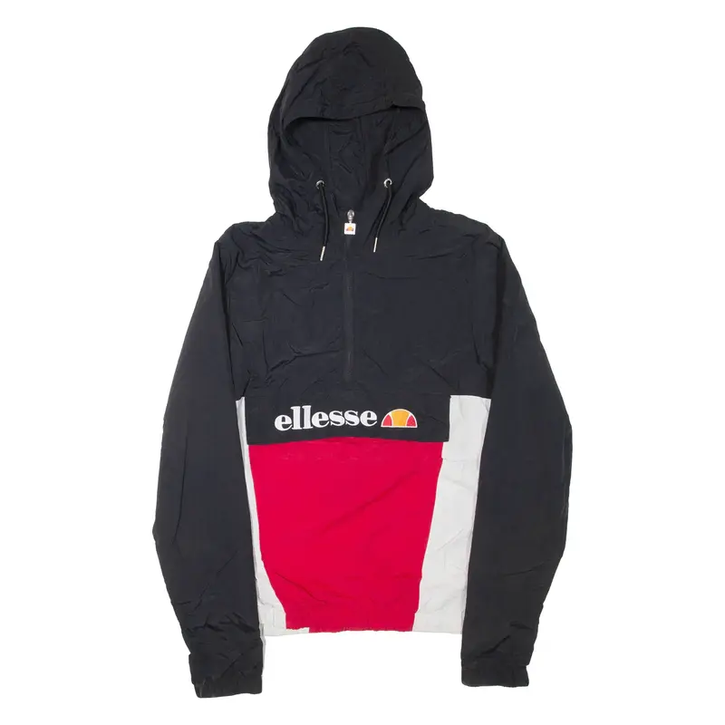 ELLESSE Womens Track Jacket Black Hooded Colourblock UK 8