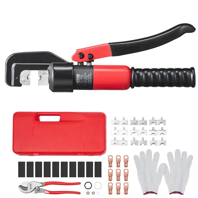 VEVOR Hydraulic Crimping Tool with 9 Sets of  Dies AWG12-2/0 Copper And Aluminum Terminal Battery Lug Crimper, with a Cutting...
