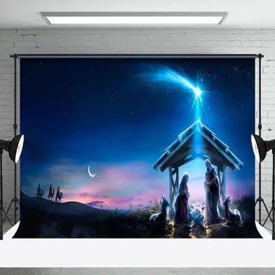 Aperturee Holy Moon Night Shed Nativity Christmas Backdrop - Aperturee