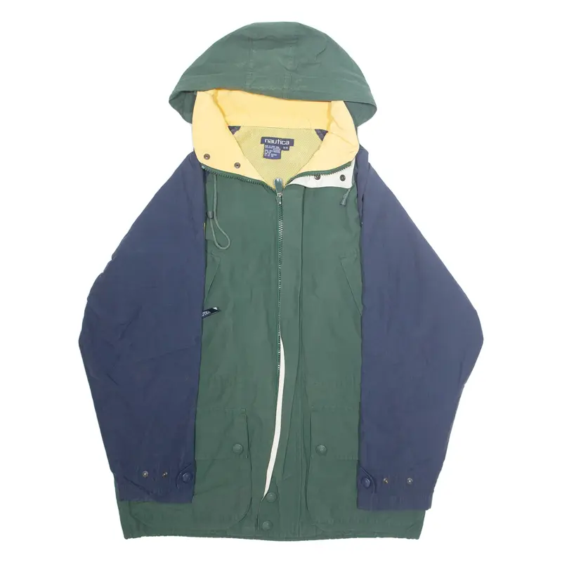 NAUTICA Mesh Lined Mens Rain Jacket Green Hooded M