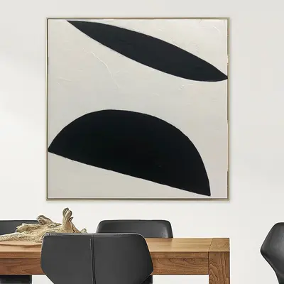 Black and white abstract wall art painting on canvas minimalist geometric fine art in custom size as modern textured wall art...