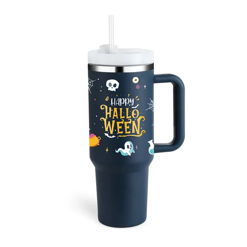 40 Oz Tumbler With Handle Straw Insulated, Stainless Steel Spill Proof Vacuum Coffee Cup Tumbler With Lid Tapered Mug Gifts F...