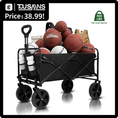 Collapsible Wagon Cart Foldable with High Weight Capacity, Lightweight Portable Folding Grocery Shopping Cart with Wheels for...