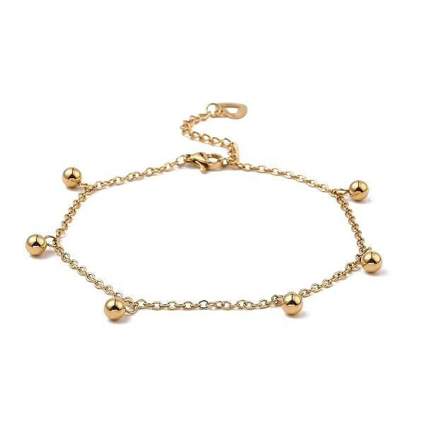 PVD Vacuum Plating 304 Stainless Steel Round Beads Charm Bracelet