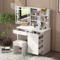 FUFU&GAGA Large Vanity Table Set Makeupdesk Dressing Table with Mirror Dresser Desk and Cushioned Stool Set (Slidding Lighted...