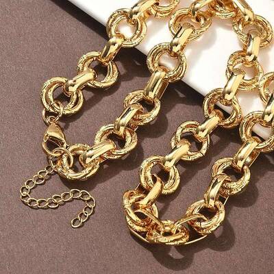 304 Stainless Steel Textured Double Ring Link Chain Necklaces
