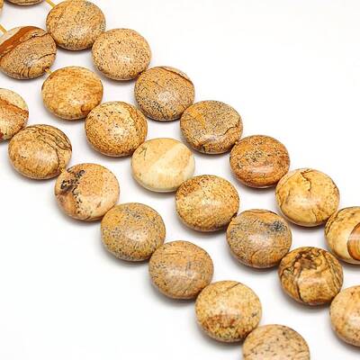 Natural Flat Round Picture Jasper Beads Strands