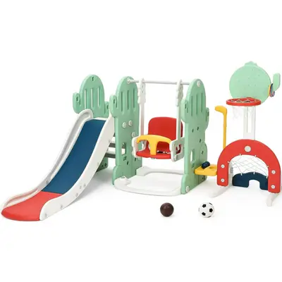 Garvee 7-in-1 Toddler Indoor Playground Set with Slide, Swing & More - Includes Climbing Ladders, Basketball Hoop, Soccer, Go...