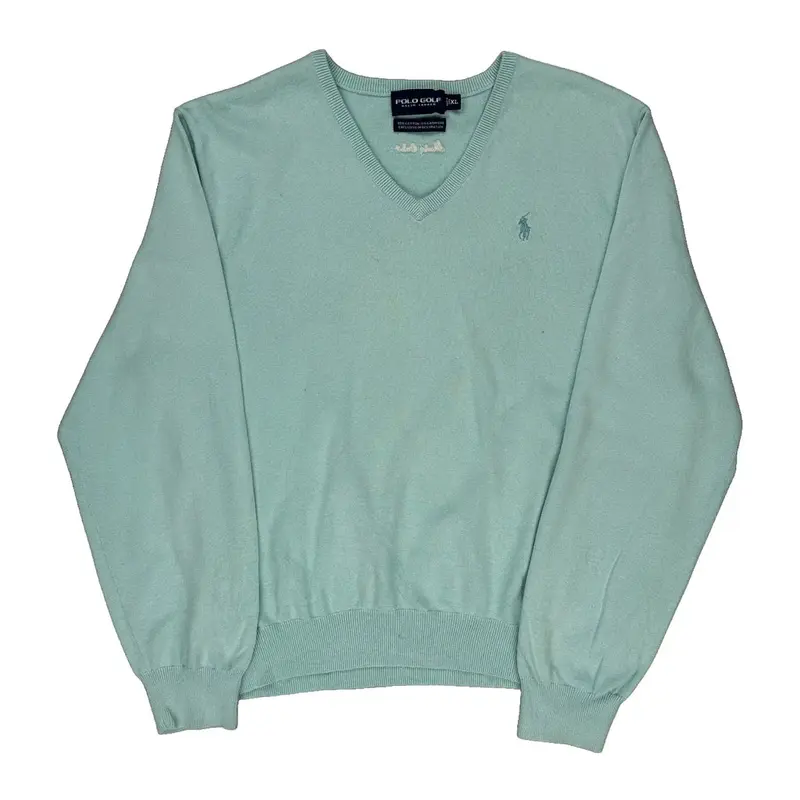 Golf Ralph Lauren V-Neck Jumper - XL Blue Cotton Blend