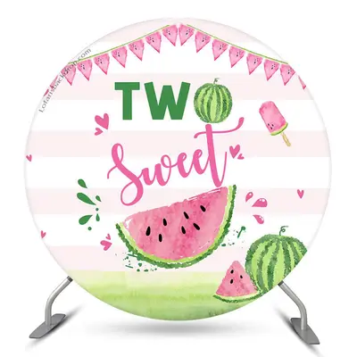 Aperturee Two Sweet Watermelon Round 2Nd Birthday Backdrop | Round Backdrop Fabric Cover | Custom Round Backdrop | Circle Bac...