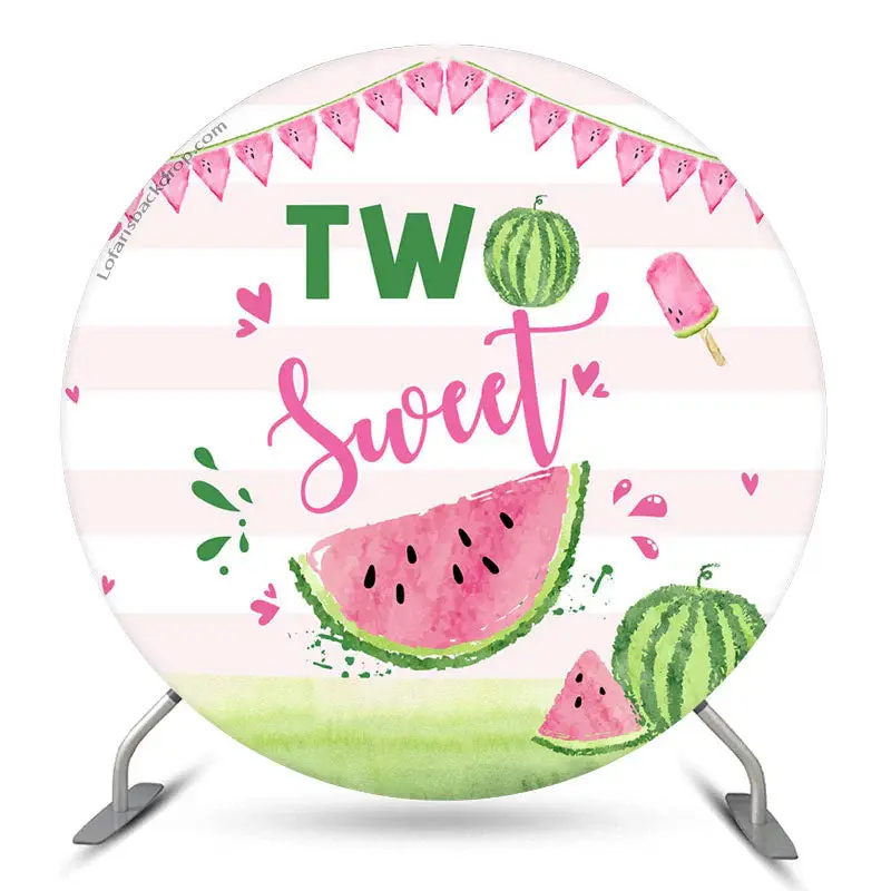 Aperturee Two Sweet Watermelon Round 2Nd Birthday Backdrop | Round Backdrop Fabric Cover | Custom Round Backdrop | Circle Bac...