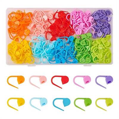 200Pcs 10 Colors Eco-Friendly ABS Plastic Knitting Crochet Locking Stitch Markers Holder