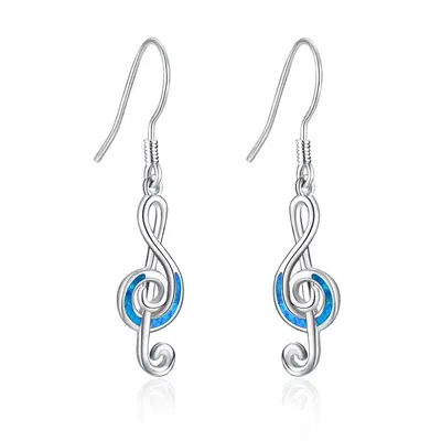 Sterling Silver Opal Music Symbol Drop Earrings