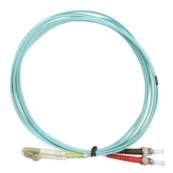 39431 Monoprice MM OM4 Fiber Optic Cable LC-ST UL 50/125 OFNR Duplex Aqua 2m