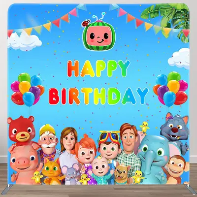 Cartoon Family Fabric Backdrop Cover for Birthday Party - Aperturee