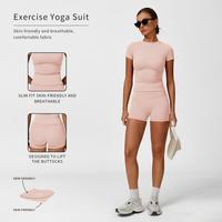 Women's Solid Ribbed Crop Tee & High Waist Skinny Shorts Set, Sporty Breathable Quick Drying for Yoga Gym Workout Running, Ac...
